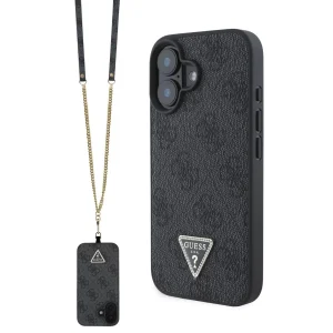 A prémium kategóriás Guess PU 4G Strass Triangle Metal Logo hátlap elegáns, jellegzetes 4G mintával és aranyszínű GUESS háromszög logóval rendelkezik.