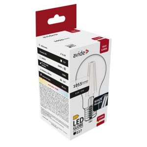 LED izzó, filament, E27, gömb, A60, 8,5W, 1055lm, 4000K, AVIDE