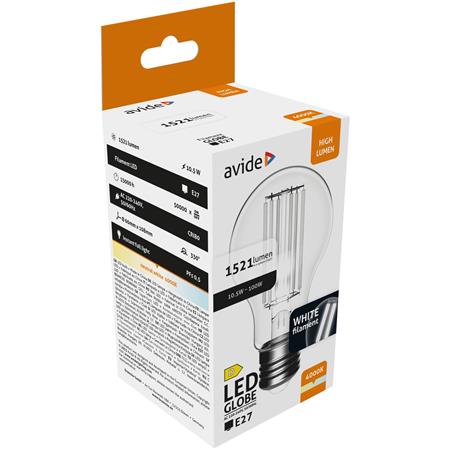 LED izzó, filament, E27, gömb, A60, 10,5W, 1521lm, 4000K, AVIDE 2 LED izzó, filament, E27, gömb, A60, 10,5W, 1521lm, 4000K, AVIDE