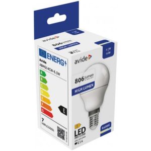 LED izzó, E14, kisgömb, G45, 6,5W, 806lm, 6400K, AVIDE