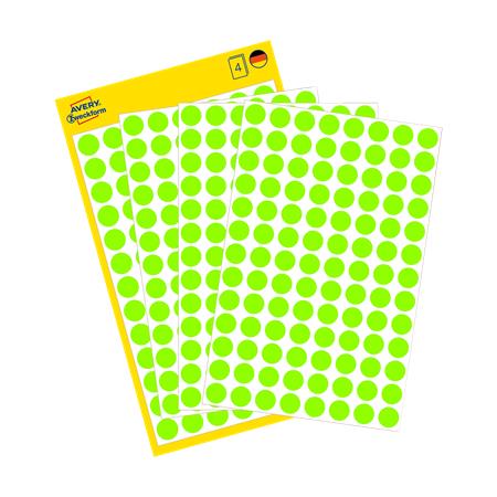 Etikett, 8 mm, kör, AVERY ZWECKFORM, neon zöld, 416 etikett/csomag 2 Etikett, 8 mm, kör, AVERY ZWECKFORM, neon zöld, 416 etikett/csomag