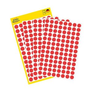 Etikett, 8 mm, kör, eltávolítható, AVERY ZWECKFORM, piros, 416 etikett/csomag