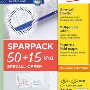 Etikett, univerzális, 38x21,2 mm, AVERY ZWECKFORM, "Sparpack", 4225 etikett/csomag