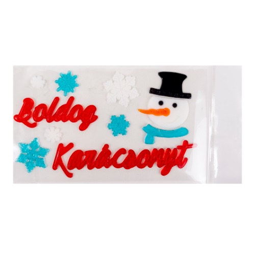 Ablakzselé 15x30 cm hóember, Boldog Karácsonyt felirattal 1 Ablakzselé 15x30 cm hóember, Boldog Karácsonyt felirattal