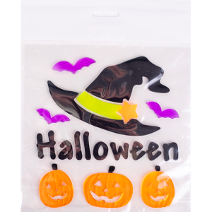 Ablakzselé 25x20 cm halloween boszi kalap és tök