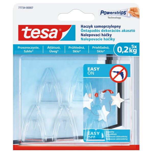 Akaszto ontapados muanyag 0 2 kg teherbirasu 5 darab bliszter Tesa Powerstrips atlatszo i246054