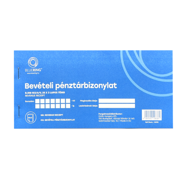 Beveteli penztarbizonylat 25x3lapos B318 102AV Bluering i263130