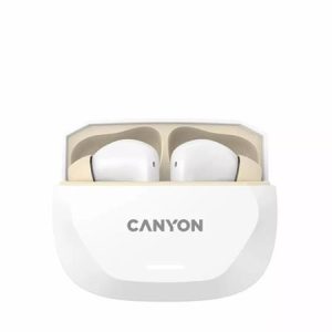 Fülhallgató, TWS vezeték nélküli, Bluetooth 5.4, CANYON "Hexagon 7", fehér-bézs