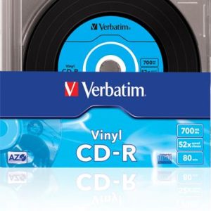 CD-R lemez, bakelit lemez-szerű felület, AZO, 700MB, 52x, 10 db, vékony tok, VERBATIM "Vinyl"