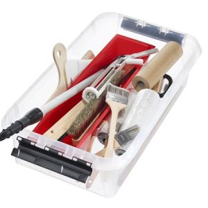 Műanyag tárolódoboz, 31 liter, fekete fogantyúkkal és görgőkkel, SMARTSTORE "Classic 35", átlátszó