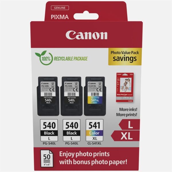 Canon PG540L 2x11ml CL541XL tintapatron 50 db GP501 10x15 fenyes fotopapir multipack ORIGINAL i529935