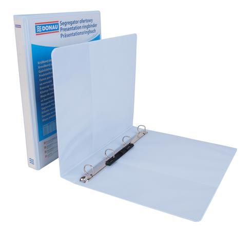 Gyűrűs könyv, panorámás, 4 gyűrű, D alakú, 37 mm, A4, PP, DONAU, fehér 1 DONAU