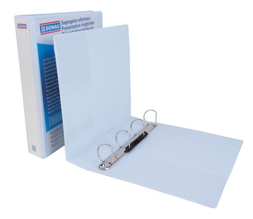 Gyűrűs könyv, panorámás, 4 gyűrű, D alakú, 63 mm, A4, PP, DONAU, fehér 1 DONAU