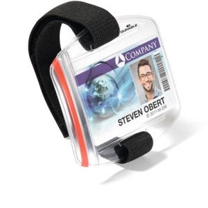 Azonosítókártya tartó, 1db kártyához, karra rögzíthető, DURABLE, áttetsző