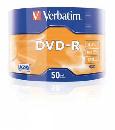 DVD-R lemez, 4,7GB, 16x, 50 db, zsugor csomagolás, VERBATIM 2 DVD-R lemez, 4,7GB, 16x, 50 db, zsugor csomagolás, VERBATIM