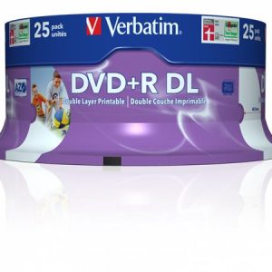 DVD+R lemez, kétrétegű, nyomtatható, no-ID, 8,5GB, 8x, 25 db, hengeren, VERBATIM "Double Layer"