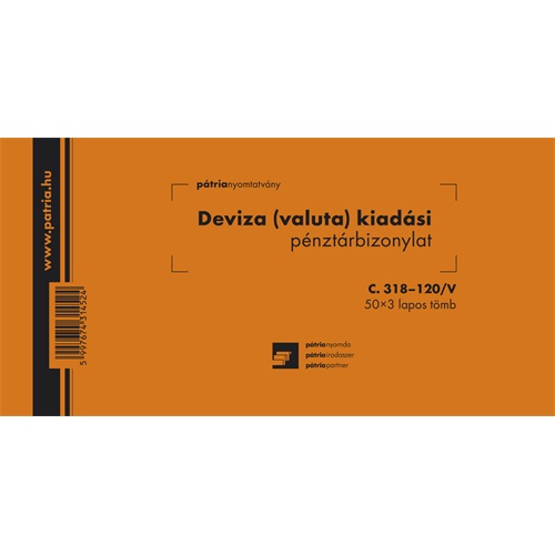 Deviza (valuta) kiadási pénztárbizonylat 50x3 lapos tömb 203x102 mm 1 Deviza (valuta) kiadási pénztárbizonylat 50x3 lapos tömb 203x102 mm