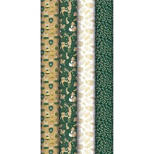 Díszcsomagoló tekercses Clairefontaine 70x500 cm 70g nyers kraft, erdei karácsonyi mintás, 4 minta