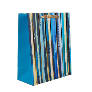 Dísztasak matt 18x23 cm kék/arany csíkos