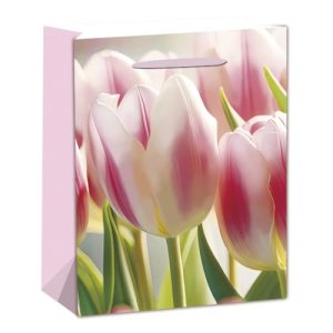 Dísztasak matt 18x23 cm rózsaszínű tulipánok