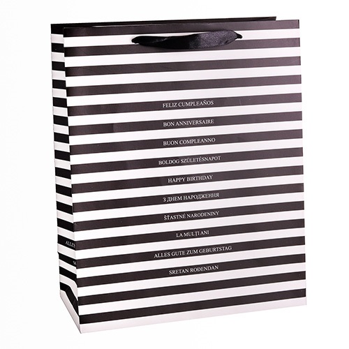 Dísztasak matt 26x32 cm fekete-fehér csíkos 1 Dísztasak matt 26x32 cm fekete-fehér csíkos