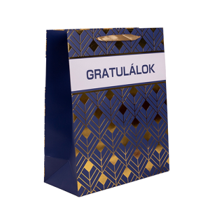 Dísztasak matt 26x32 cm kék/arany Gratulálok