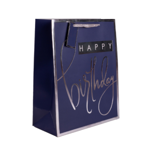 Dísztasak matt 26x32 cm kék ezüst Happy Birthday