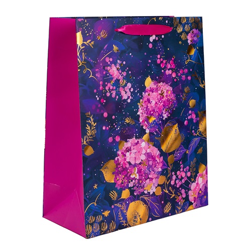 Dísztasak matt 26x32 cm lila/arany virágok 1 Dísztasak matt 26x32 cm lila/arany virágok