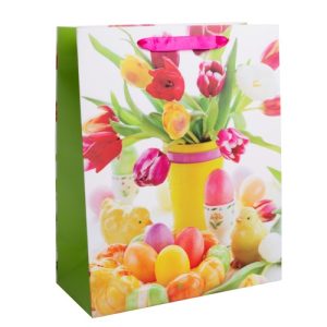 Dísztasak matt 26x32 cm tulipáncsokor és tojások