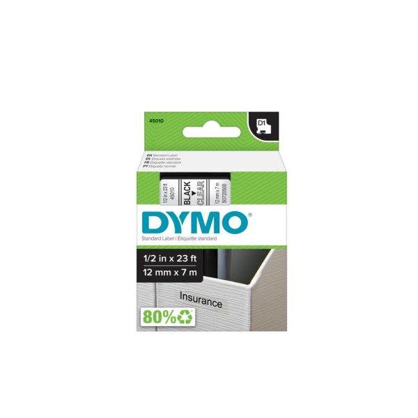 Dymo D1 feliratozogep szalag S0720500 45010 12mmx7m fekete viztiszta ORIGINAL i109837