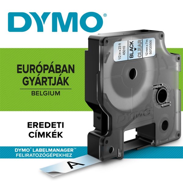 Dymo D1 feliratozogep szalag S0720500 45010 12mmx7m fekete viztiszta ORIGINAL i109847