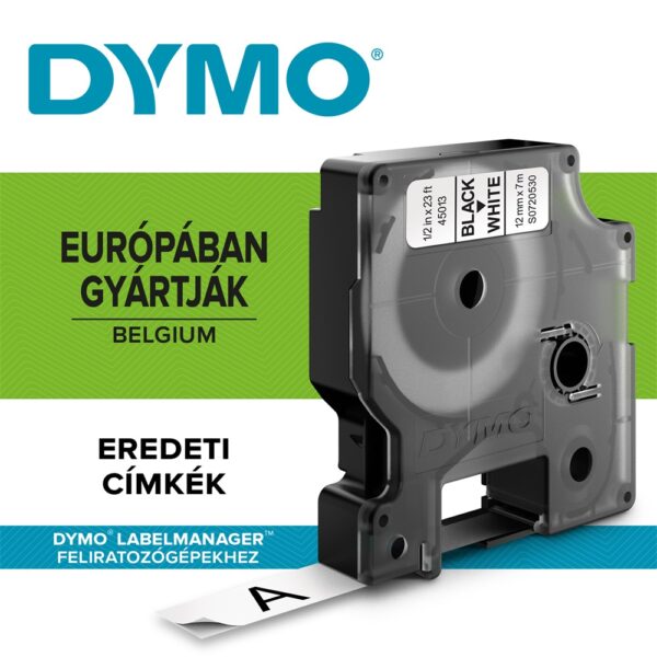 Dymo D1 feliratozogep szalag S0720530 45013 12mmx7m fekete feher ORIGINAL i110282