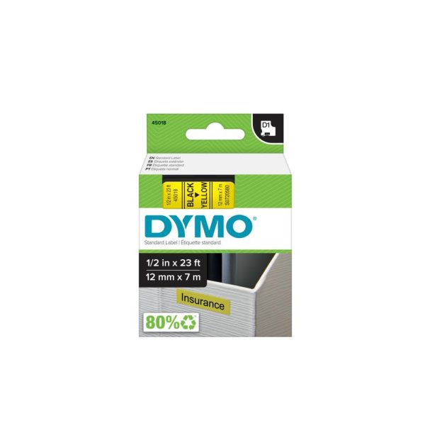 Dymo D1 feliratozogep szalag S0720580 45018 12mmx7m fekete sarga ORIGINAL i105189