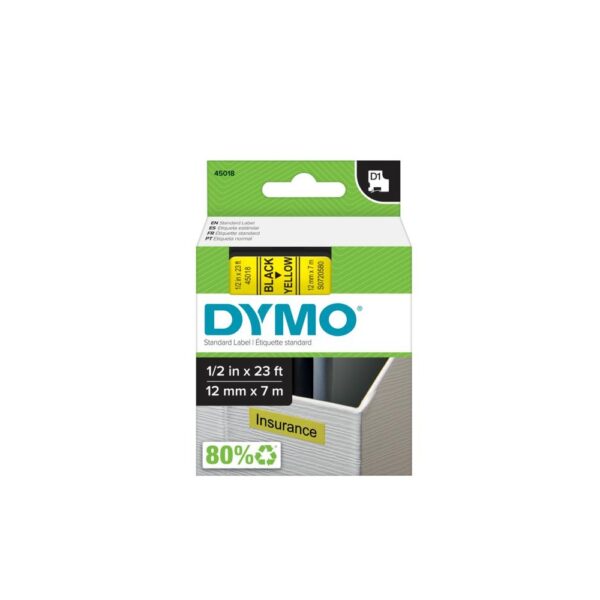 Dymo D1 feliratozogep szalag S0720580 45018 12mmx7m fekete sarga ORIGINAL i108296