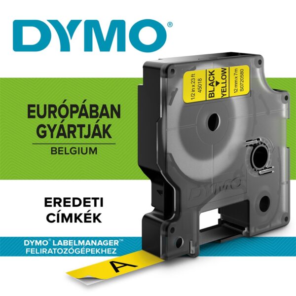 Dymo D1 feliratozogep szalag S0720580 45018 12mmx7m fekete sarga ORIGINAL i108306