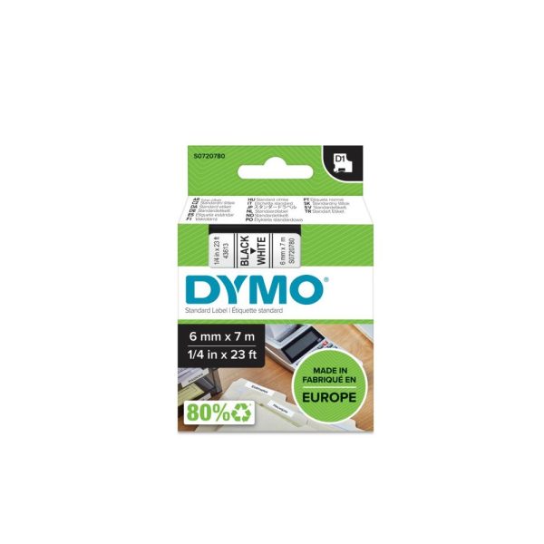 Dymo D1 feliratozogep szalag S0720780 43613 6mmx7m fekete feher ORIGINAL i108046