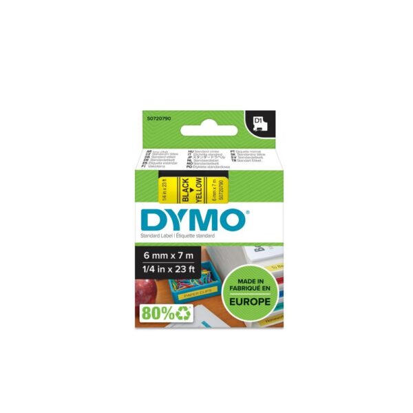 Dymo D1 feliratozogep szalag S0720790 43618 6mmx7m fekete sarga ORIGINAL i110072