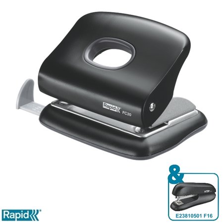 Lyukasztó, kétlyukú, 20 lap, RAPID "FC20", fekete 1 RAPID
