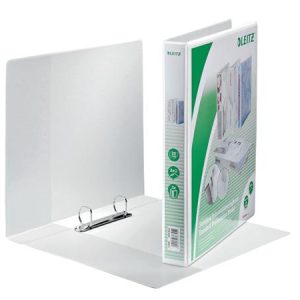 Gyűrűs könyv, panorámás, 2 gyűrű, D alakú, 44 mm, A4 Maxi, PP, LEITZ, fehér