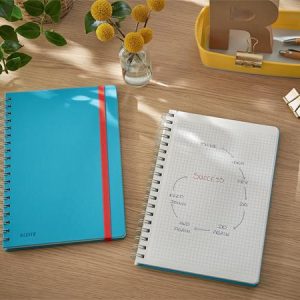 Spirálfüzet, B5, kockás, 80 lap, LEITZ, "Cosy Soft Touch", nyugodtkék