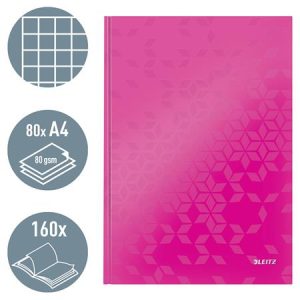 Beíró, A4, kockás, 80 lap, keményfedeles, LEITZ "Wow", rózsaszín