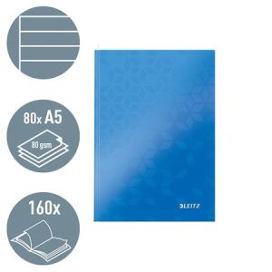 Beíró, A5, vonalas, 80 lap, keményfedeles, LEITZ "Wow", kék