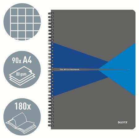 Spirálfüzet, A4, kockás, 90 lap, laminált karton borító, LEITZ "Office", szürke-kék 2 Spirálfüzet, A4, kockás, 90 lap, laminált karton borító, LEITZ "Office", szürke-kék
