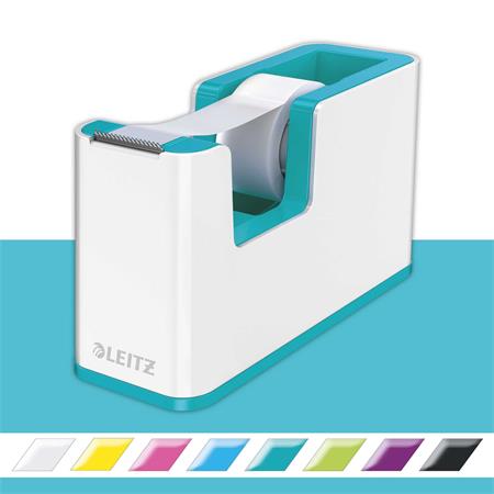 Ragasztószalag-adagoló, asztali, feltöltött, LEITZ "Wow", fehér-jégkék 2 Ragasztószalag-adagoló, asztali, feltöltött, LEITZ "Wow", fehér-jégkék
