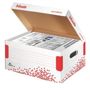 Archiválókonténer, S méret, újrahasznosított karton, ESSELTE "Speedbox", fehér