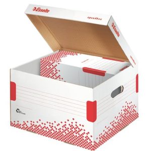 Archiválókonténer, M méret, újrahasznosított karton, ESSELTE "Speedbox", fehér