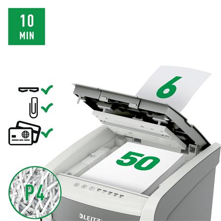 Iratmegsemmisítő, konfetti, 50 lap, LEITZ "IQ AutoFeed SmallOffice 50 P4 Pro" 4 458A1