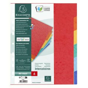 Regiszter, karton, A4+, 6 részes, EXACOMPTA, színes