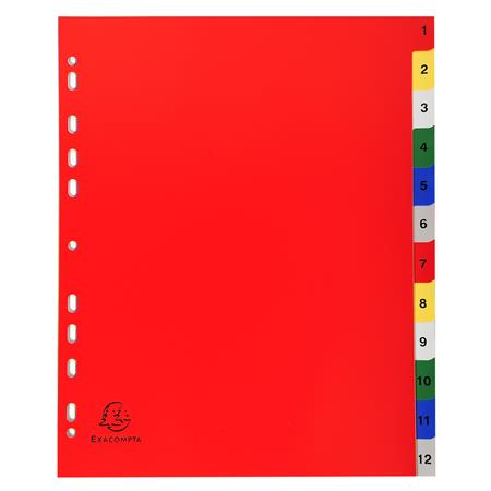 Regiszter, műanyag, A4+, 1-12, EXACOMPTA, színes 1 EXACOMPTA