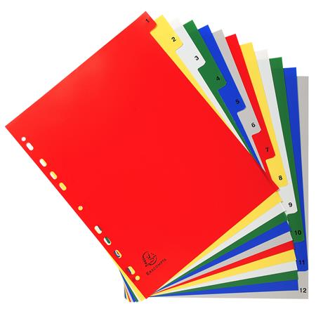 Regiszter, műanyag, A4+, 1-12, EXACOMPTA, színes 3 Műanyag regiszterek